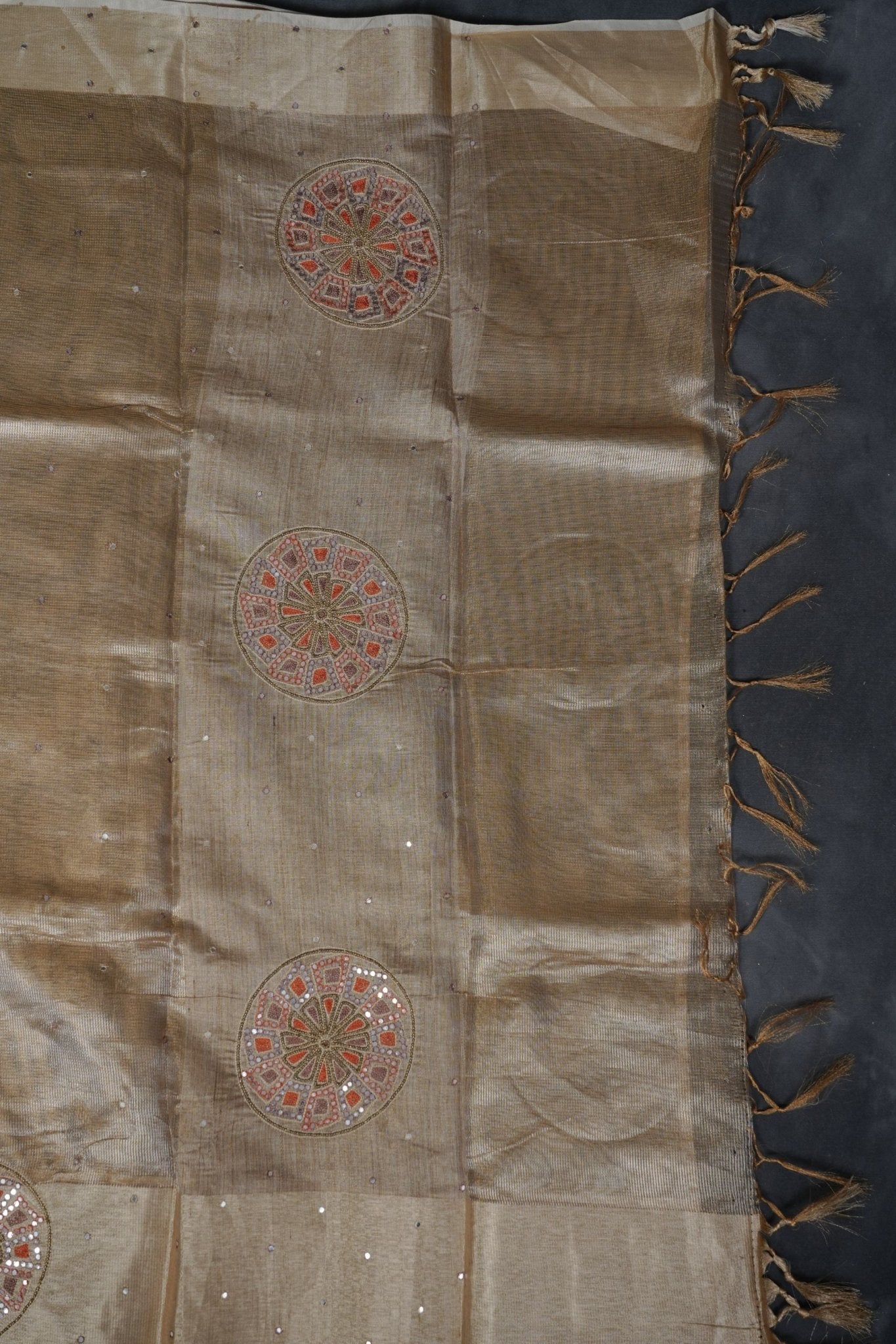 Gold Tissue Silk Sarees with Hand Embroidery and Maggam Work Blouse SAREE JCS Fashions