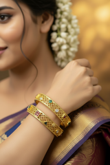Golden Elegance: Stylish Stone Bangles in Luxe Gold Polish - JCSFashions