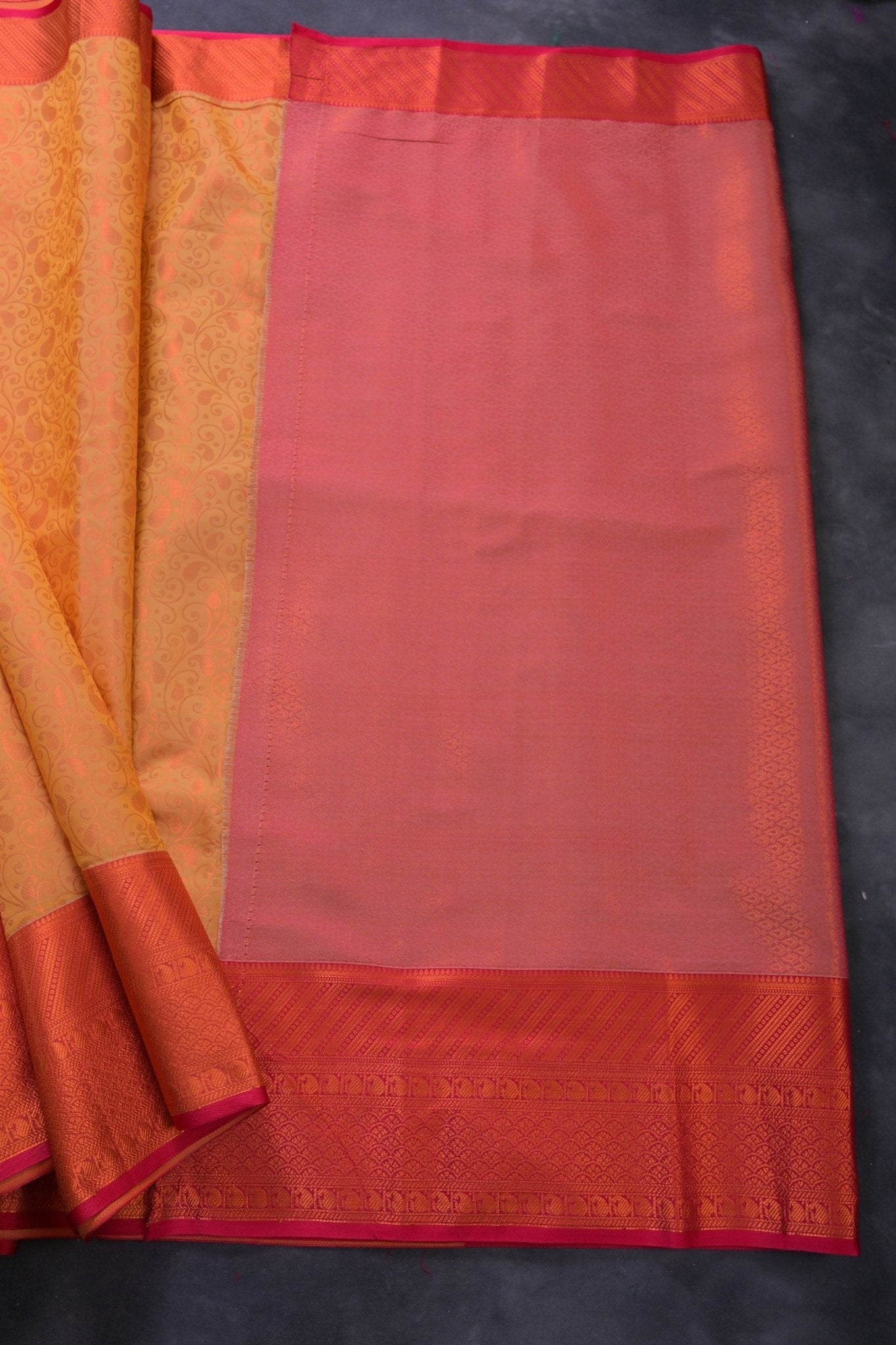 Golden Zari Semi-Silk Saree with Mango-Leaf Motif - Traditional Elegance Saree JCS Fashions