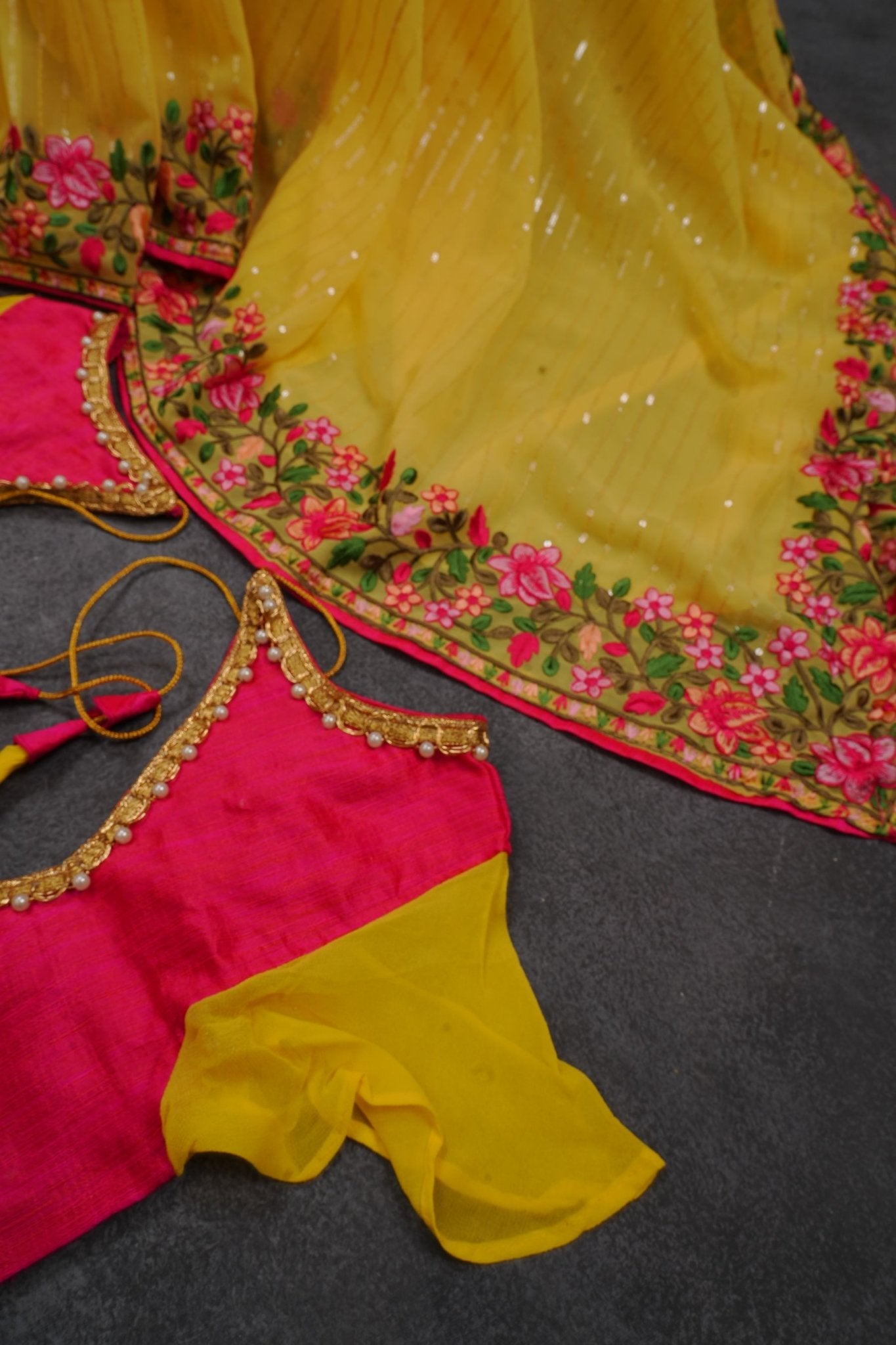 Gorgeous Georgette Sequins Saree in Stunning Yellow - JCS Fashions