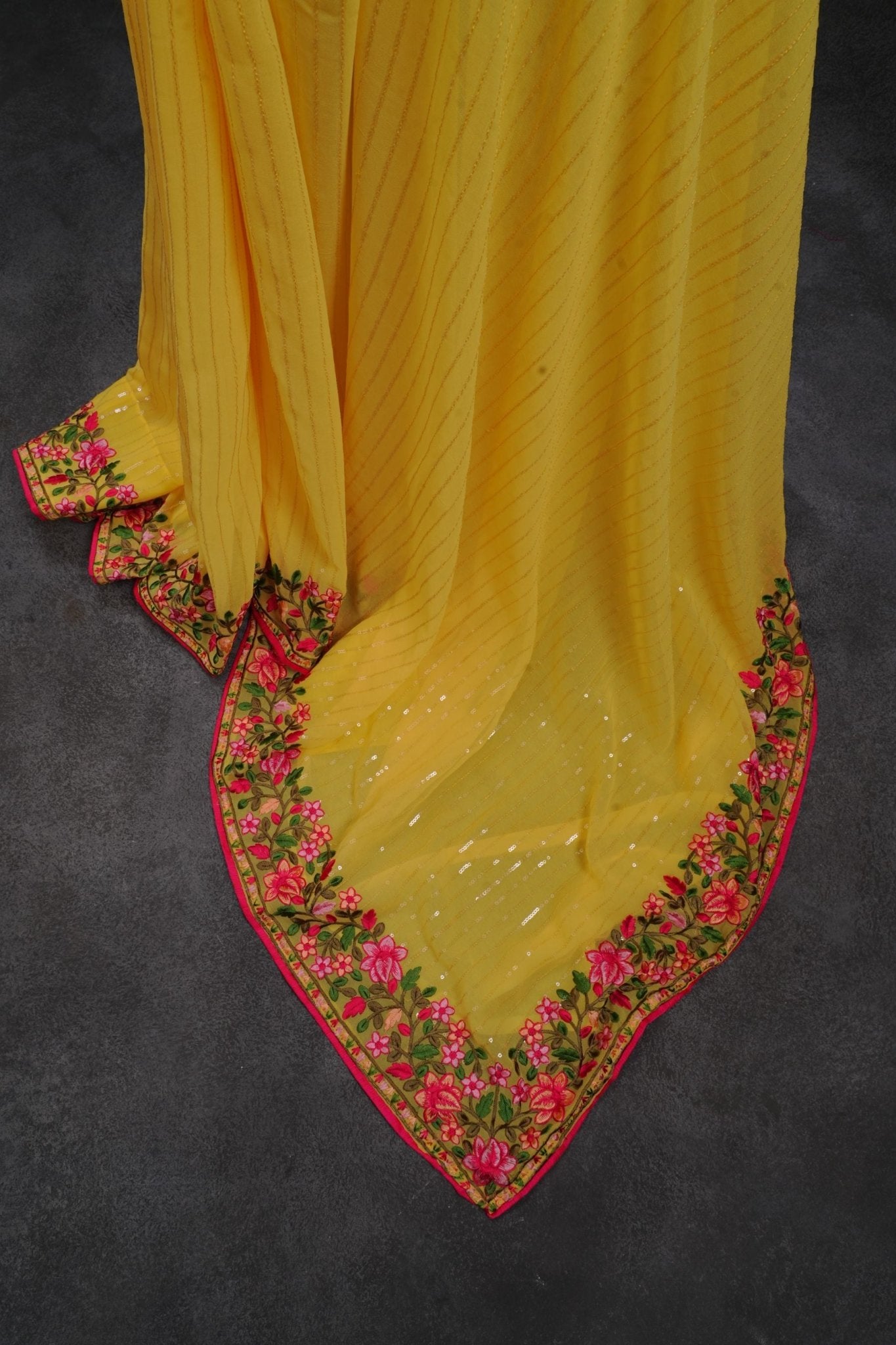 Gorgeous Georgette Sequins Saree in Stunning Yellow - JCS Fashions