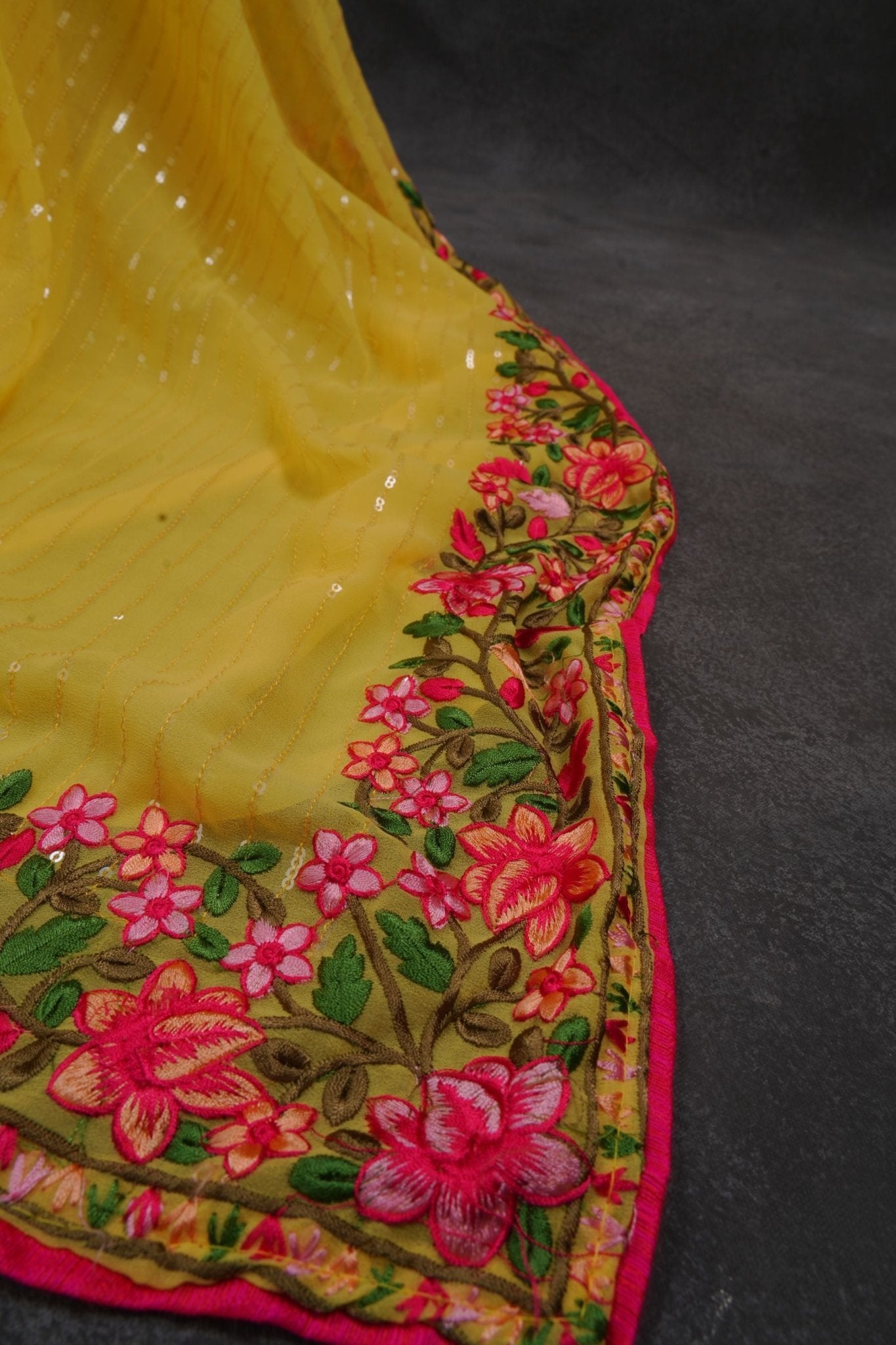 Gorgeous Georgette Sequins Saree in Stunning Yellow - JCS Fashions