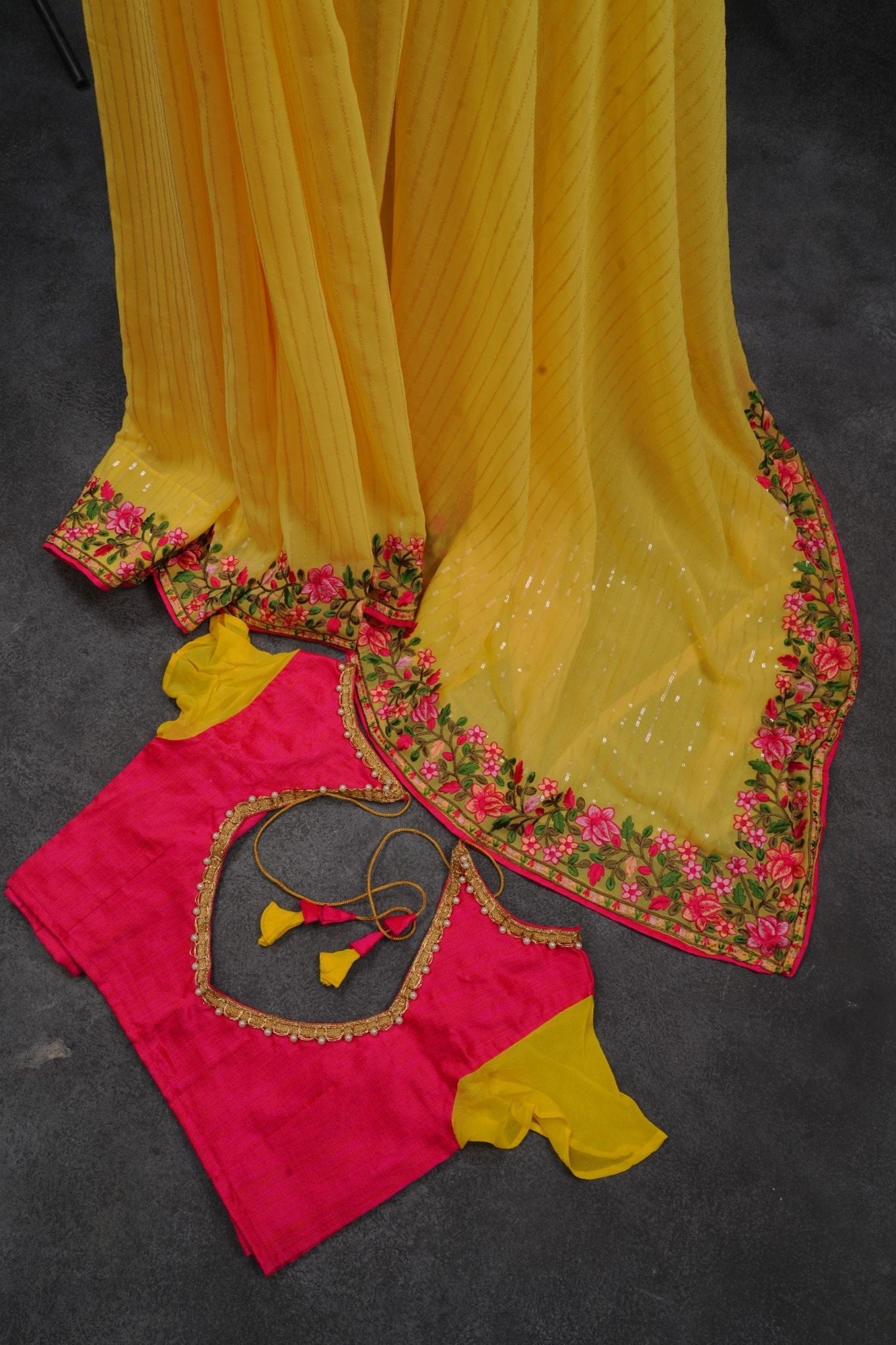 Gorgeous Georgette Sequins Saree in Stunning Yellow - JCS Fashions
