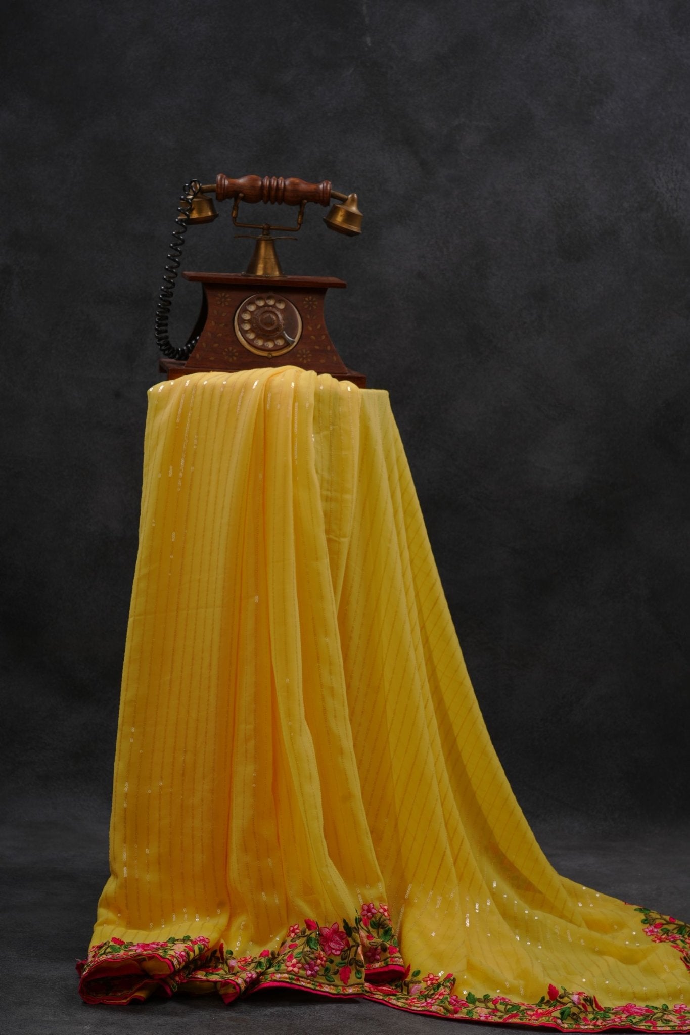 Gorgeous Georgette Sequins Saree in Stunning Yellow - JCS Fashions