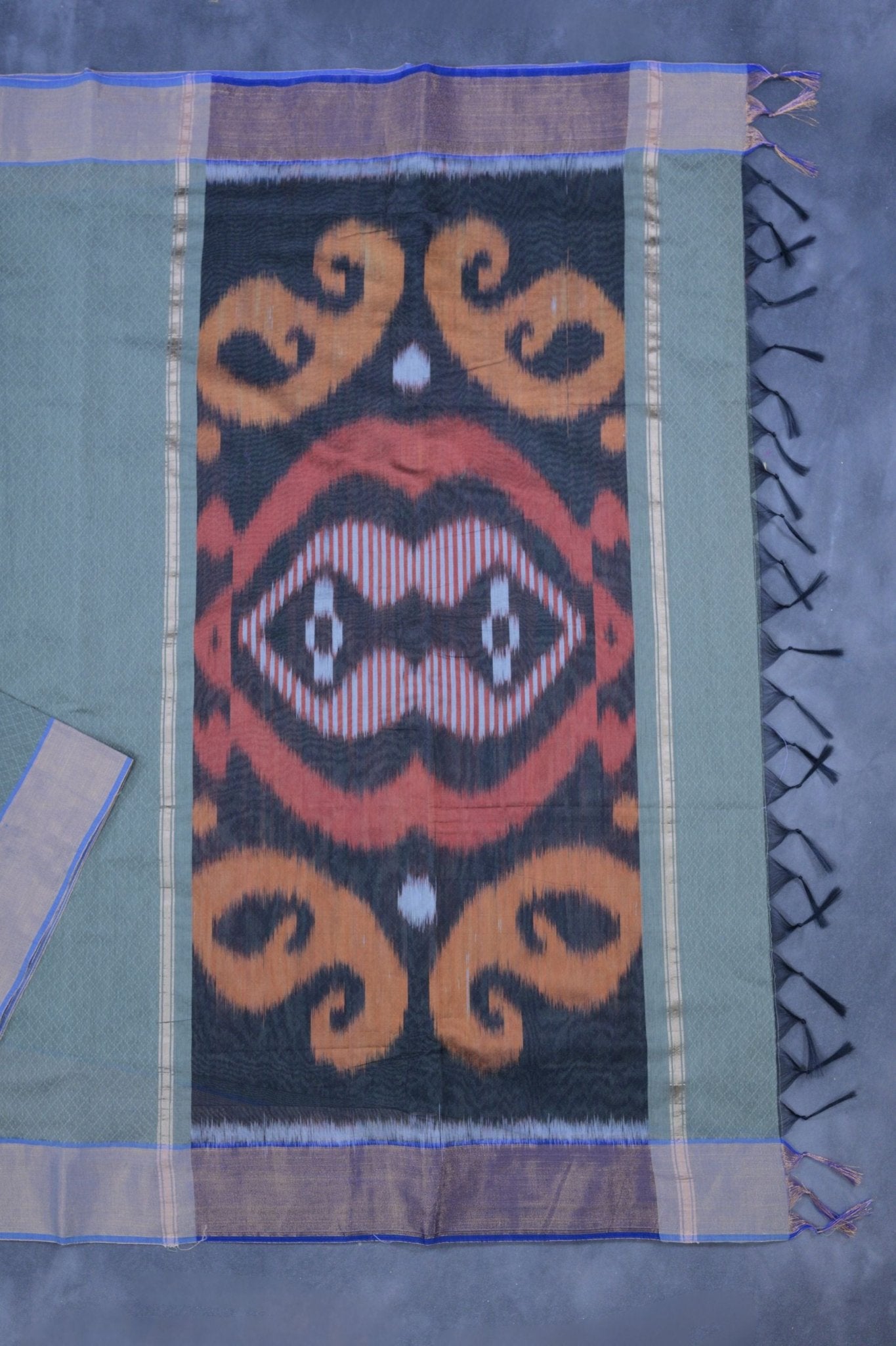 Graceful Elegance Soft Cotton Saree with Ikkat Design & Zari border Saree JCS Fashions