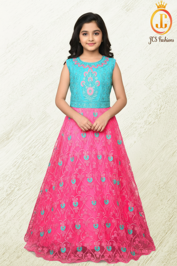 Girls' Pink Netted Frock - Designer Glamour