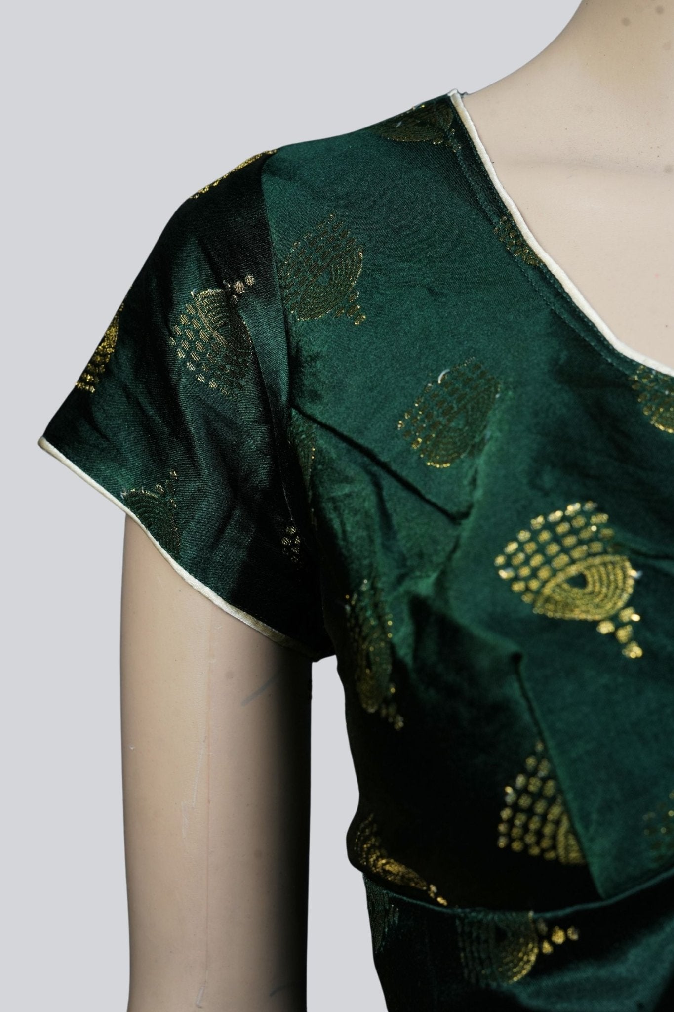 Green Brocade Blouse: Elegance Adorned with Jhumka Motifs at JCSFashions Blouse JCS Fashions