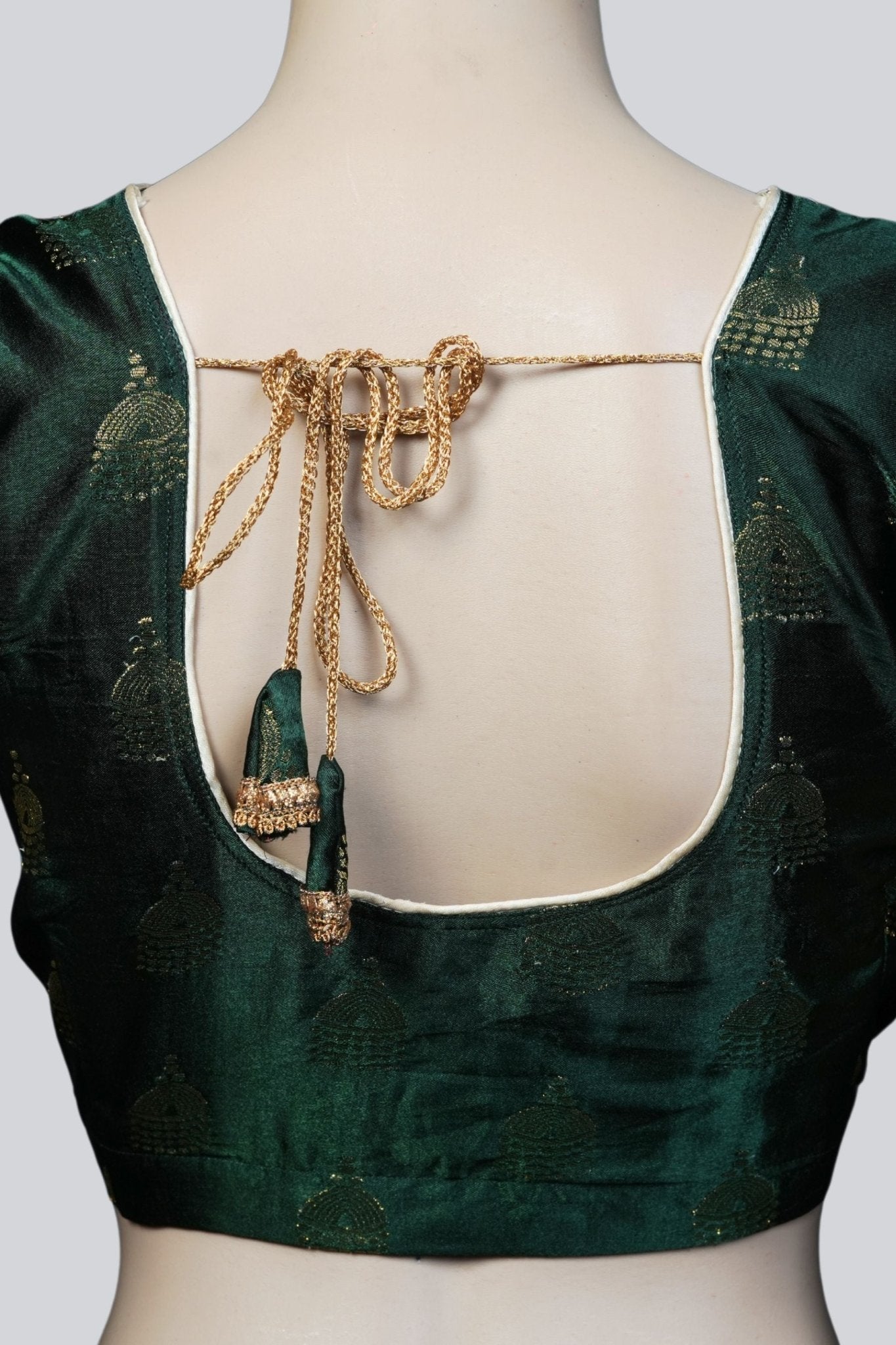 Green Brocade Blouse: Elegance Adorned with Jhumka Motifs at JCSFashions Blouse JCS Fashions