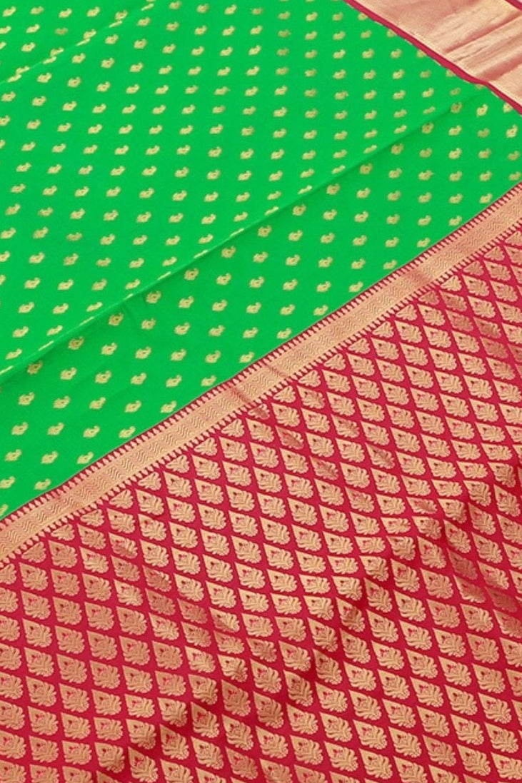 Green Korvai Buttis Semi Silk Saree: Designer Tassels, Maggam Work Blouse SAREE JCS Fashions