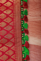 Green Korvai Buttis Semi Silk Saree: Designer Tassels, Maggam Work Blouse SAREE JCS Fashions