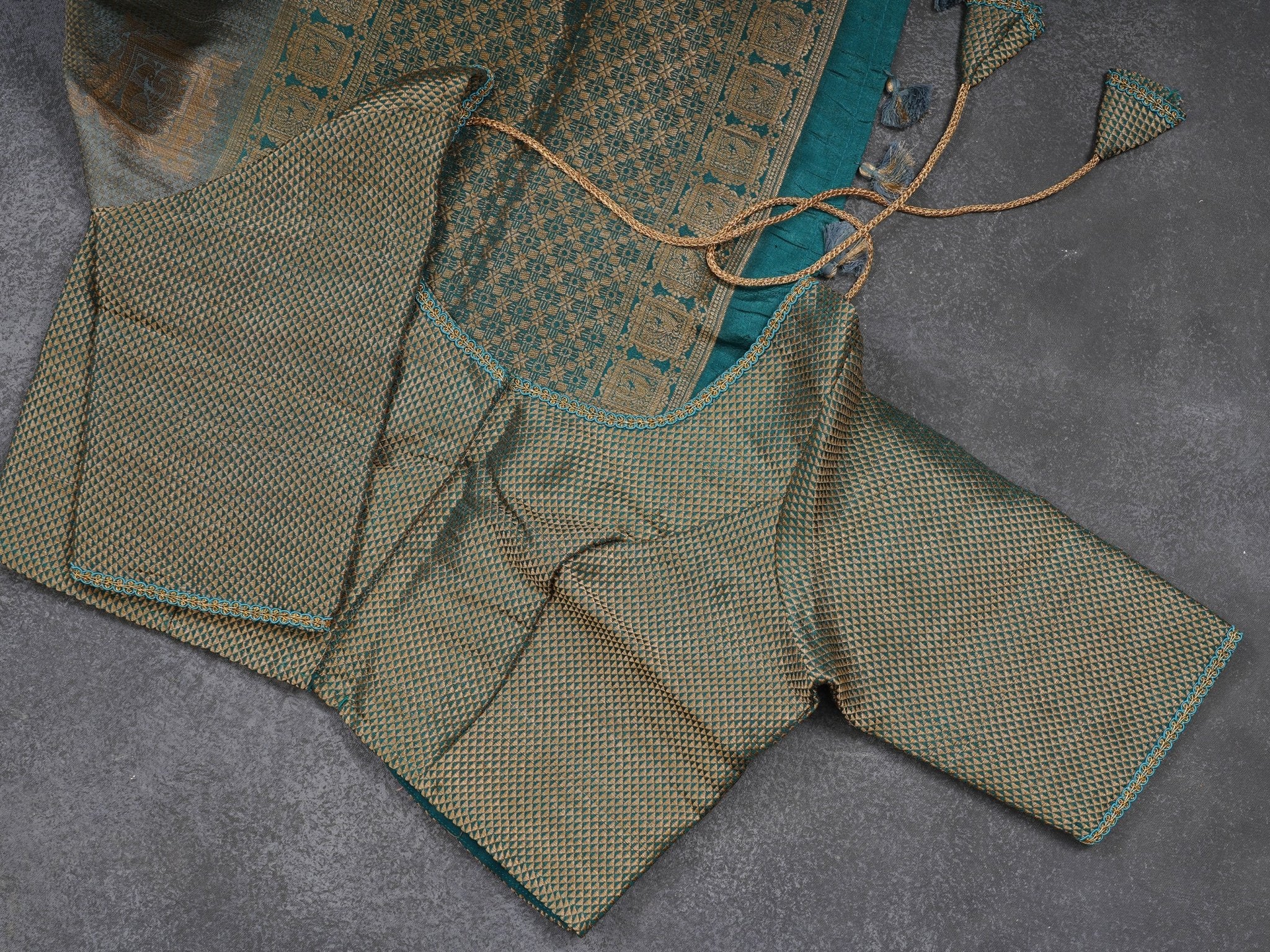 GREY Color Chanderi Silk Saree With Contrast Teal Blue Color Lace Work Blouse SAREE JCS Fashions
