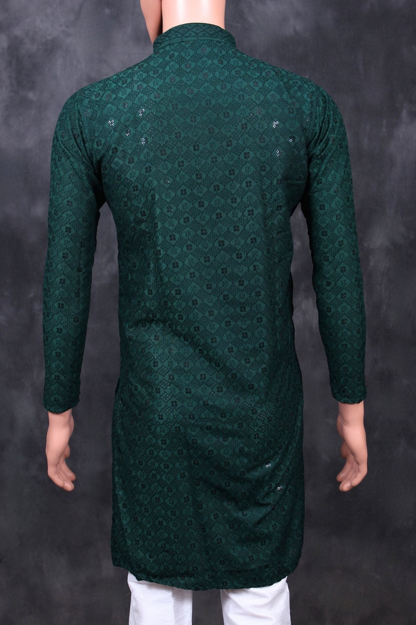 Hand-Embroidered Men's Lakhnavi Kurta with Sequin Details Men JCS Fashions