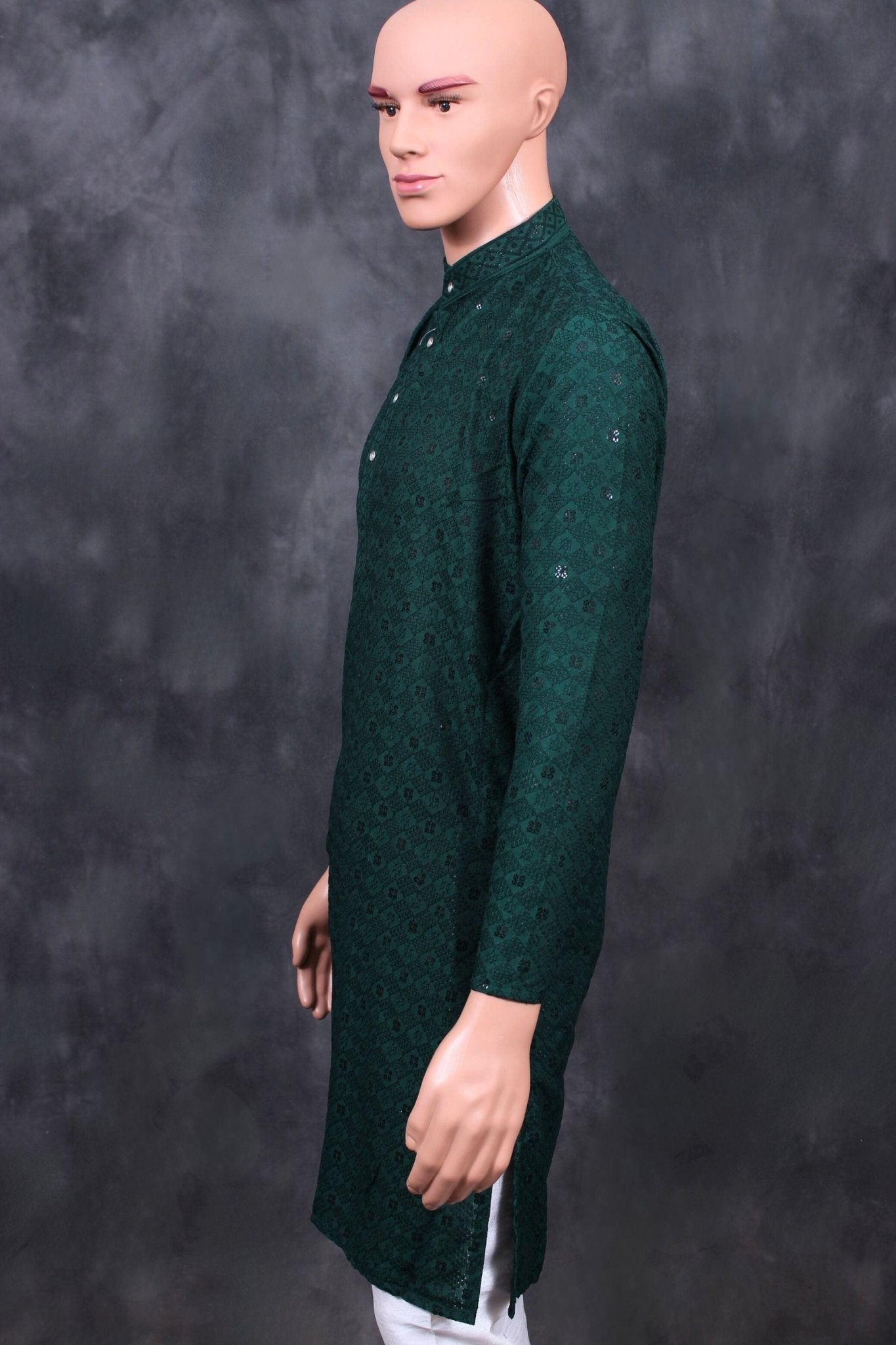 Hand-Embroidered Men's Lakhnavi Kurta with Sequin Details Men JCS Fashions
