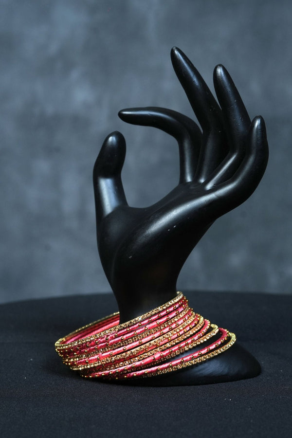Handcrafted 23-Piece Fancy metal bangles Set with Golden Beads Bangles JCS Fashions Pink 2.60