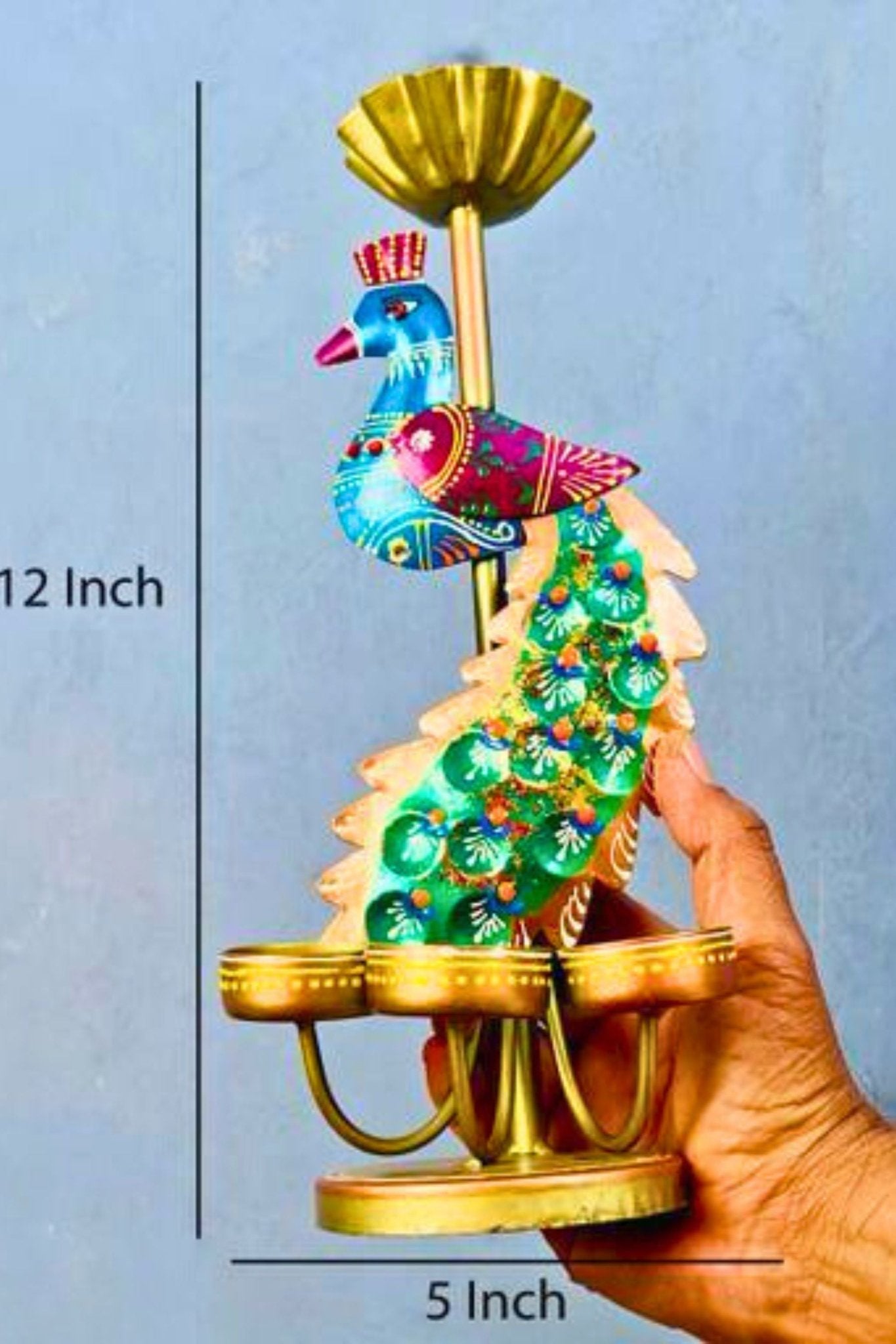 Handcrafted Iron Peacock Pair Candle Holder Showpiece for Elegant Decor Gift JCS Fashions Multi color 4 * 12 * 5