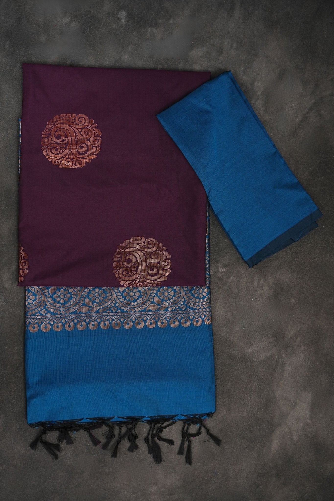 Handwoven Kanchipuram Blended Silk Saree: Traditional and Elegant Saree JCS Fashions Wine 5.5 meters
