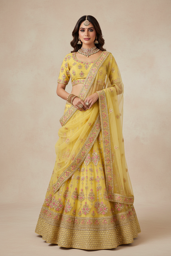 Yellow Designer Lehenga - Embroidery & Stone Work