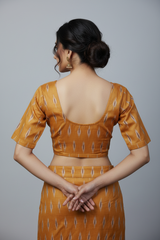 Orange Pure Cotton Ikkat Blouse - Designer