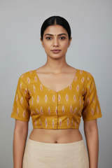 Orange Pure Cotton Ikkat Blouse - Designer
