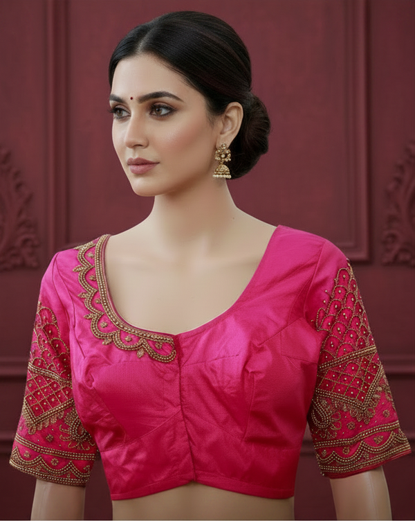 Pink Aari & Maggam Work Bridal Blouse
