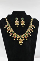JCS Fashion's Luxurious 1 Gram Gold Necklace and Earring Set Jewelry JCS Fashions Green and Pink 7"