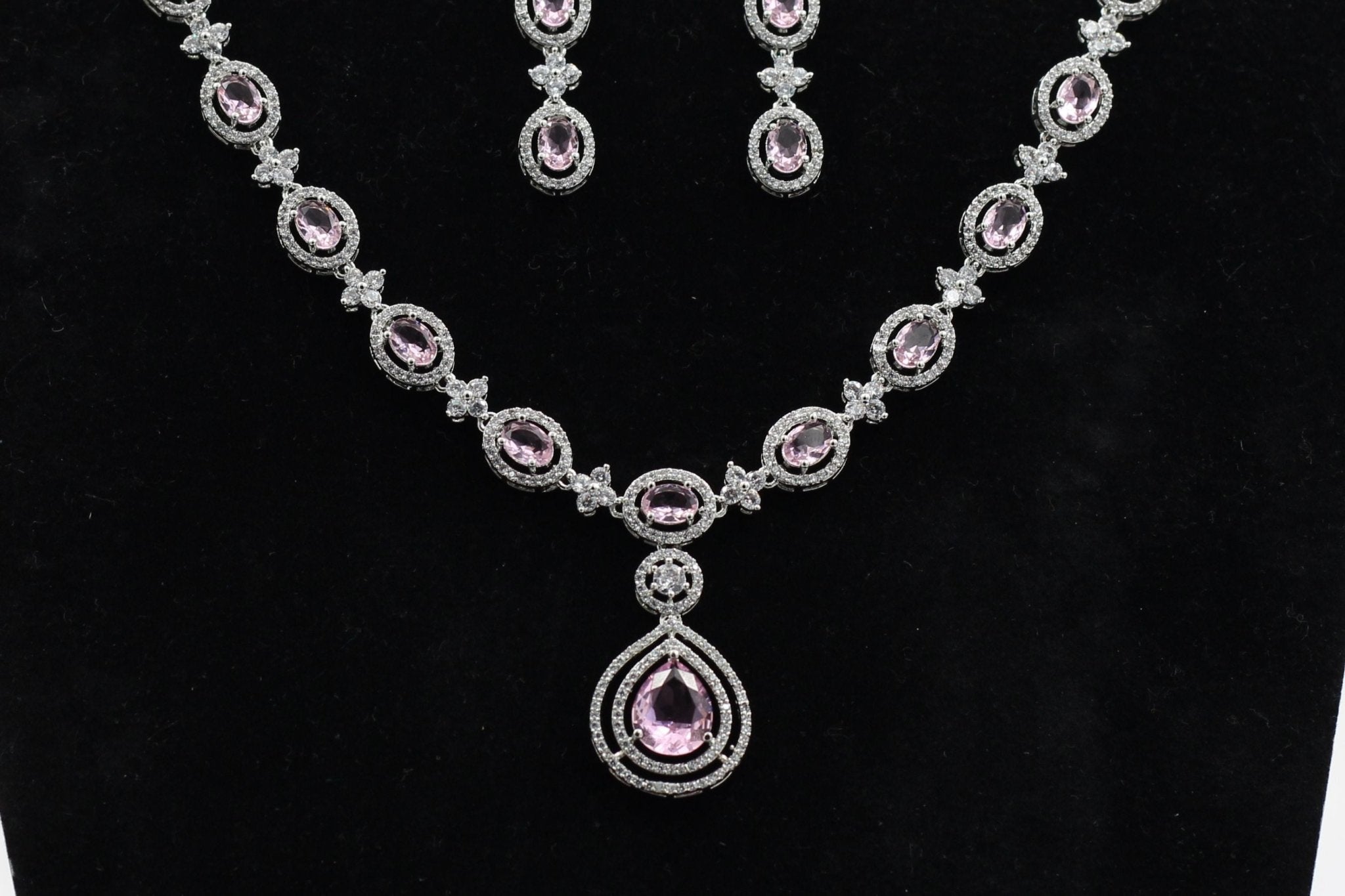 JCS Sophisticated Silver Polish Jewelry Set with White and Pink Stones Jewelry JCS Fashions
