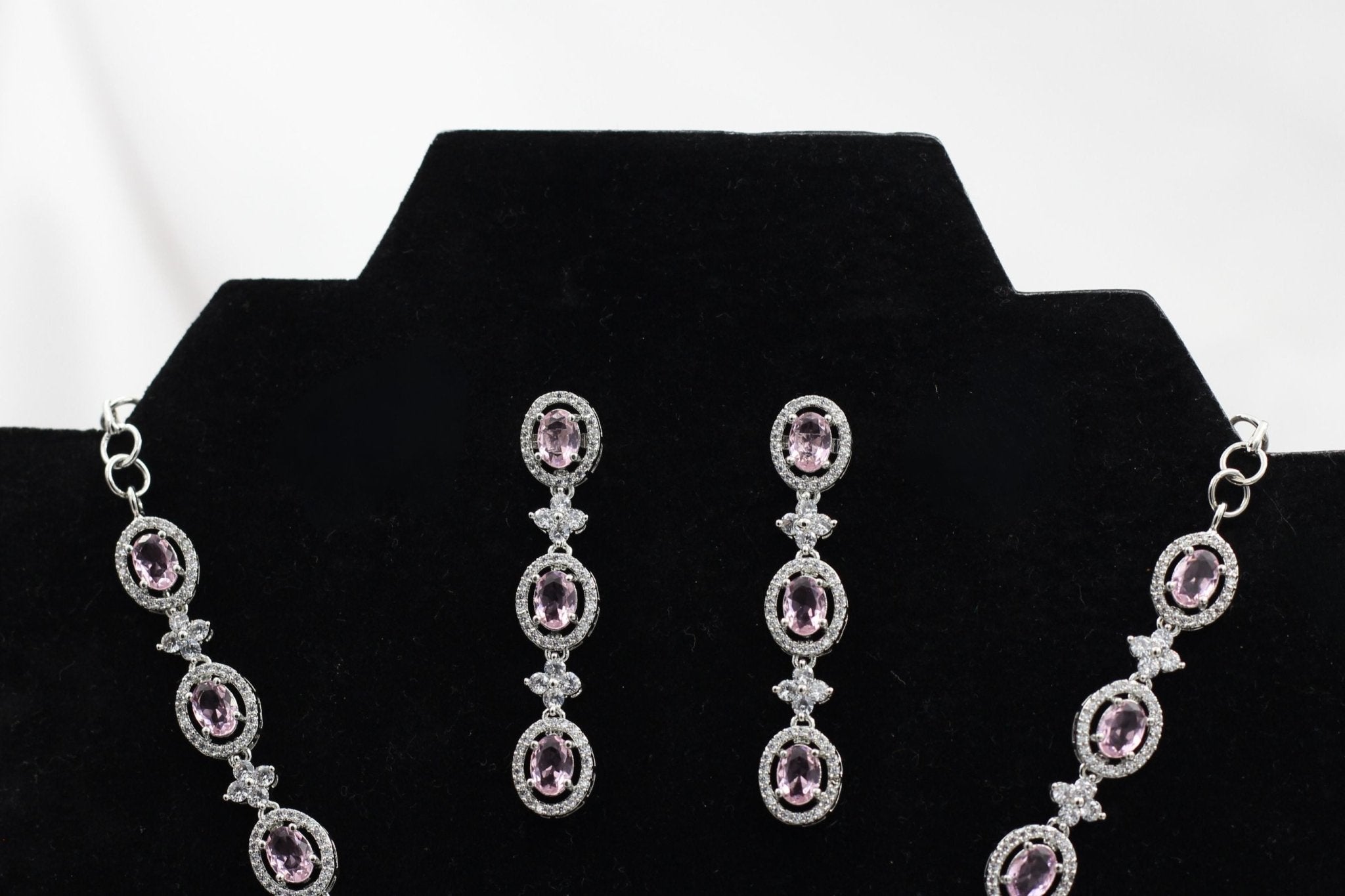 JCS Sophisticated Silver Polish Jewelry Set with White and Pink Stones Jewelry JCS Fashions