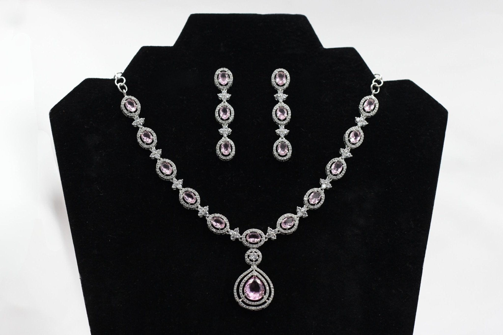 JCS Sophisticated Silver Polish Jewelry Set with White and Pink Stones Jewelry JCS Fashions