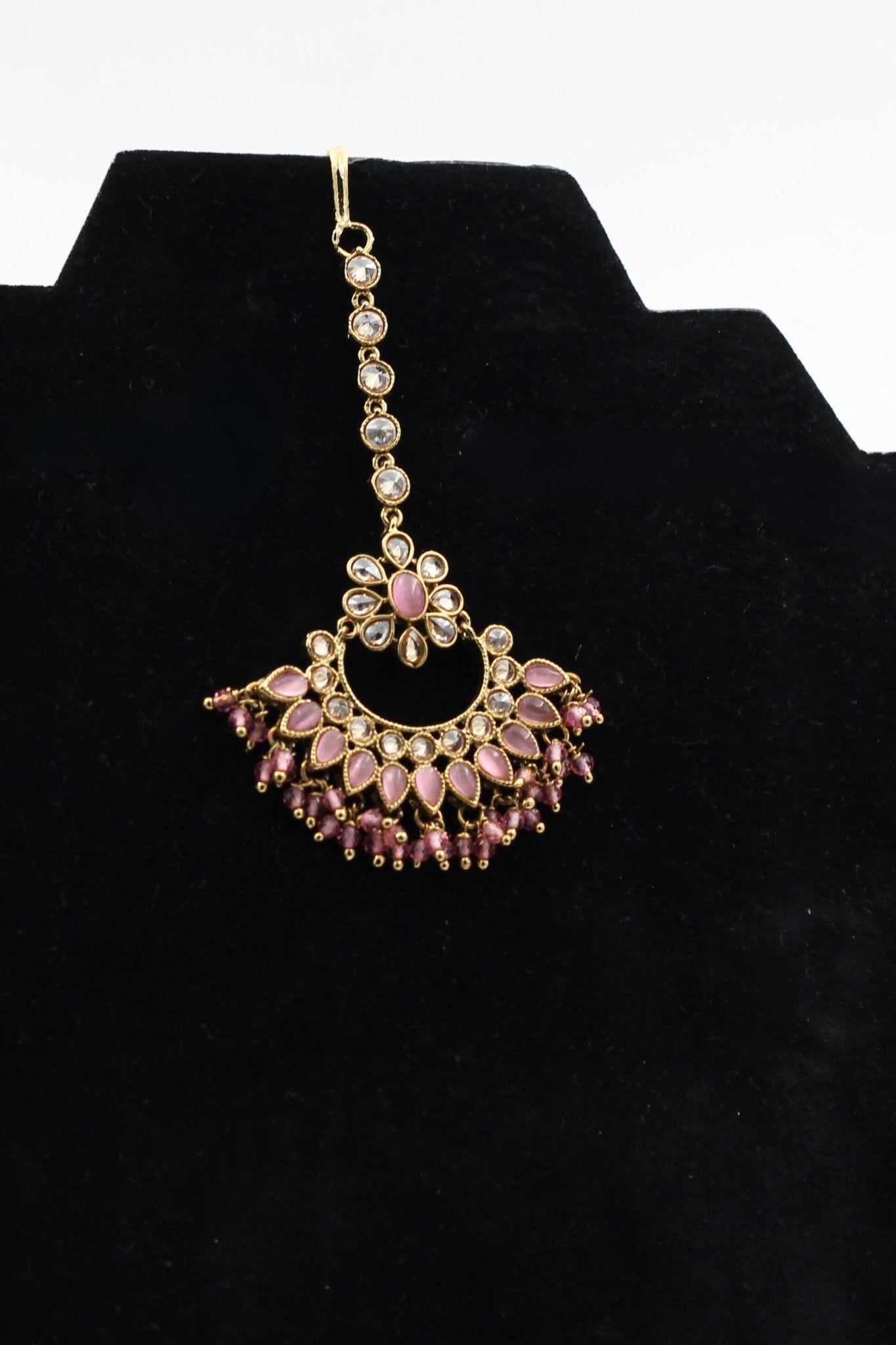 JCSFashions Gold-Plated Fancy Tikka/Chutti with Dazzling Stonework Jewelry JCS Fashions Pink 3.7 inch