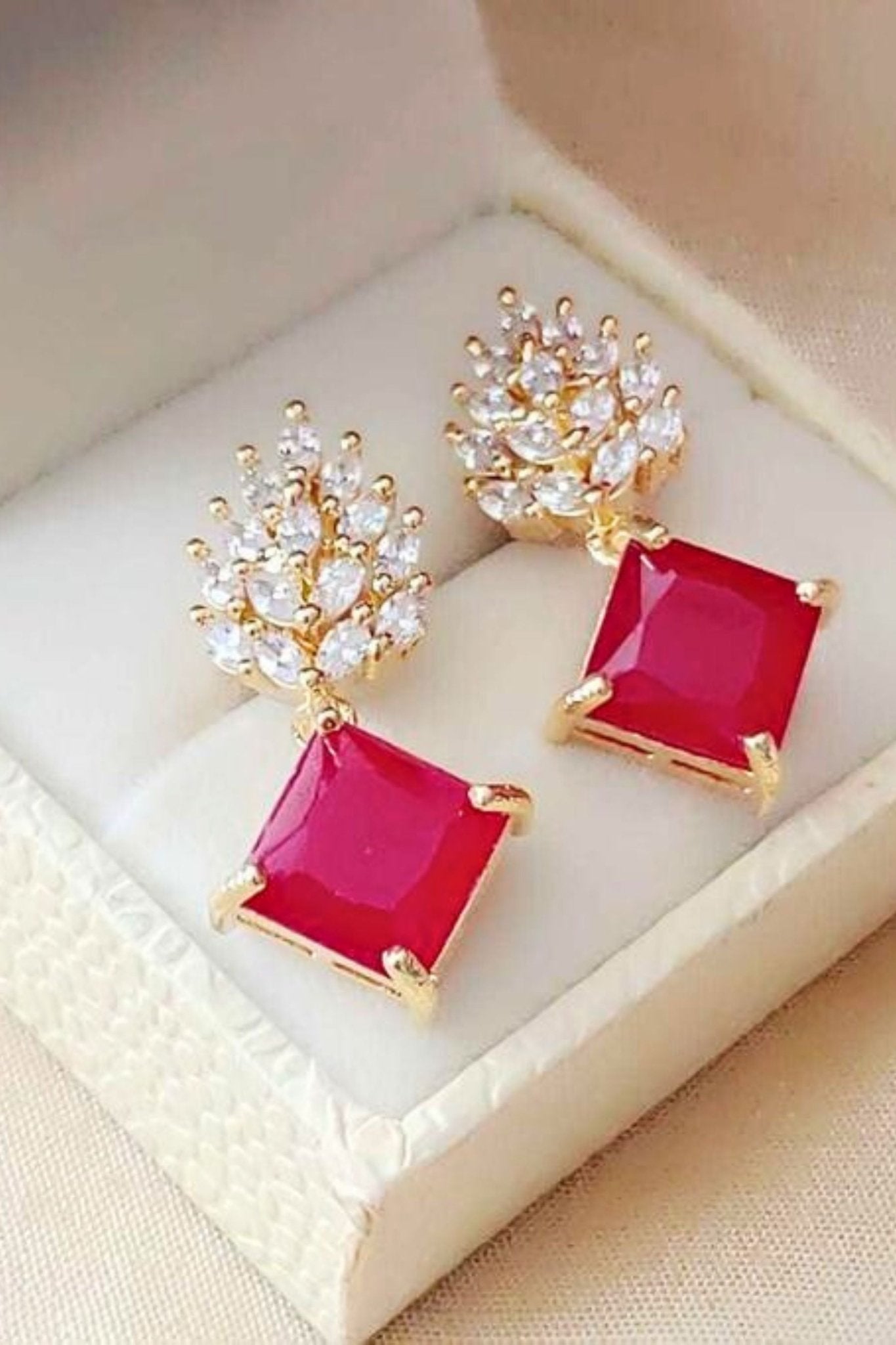 JCSFashions Gold-Plated Princess Colorful Earrings with Cubic Zirconia Jewelry JCS Fashions