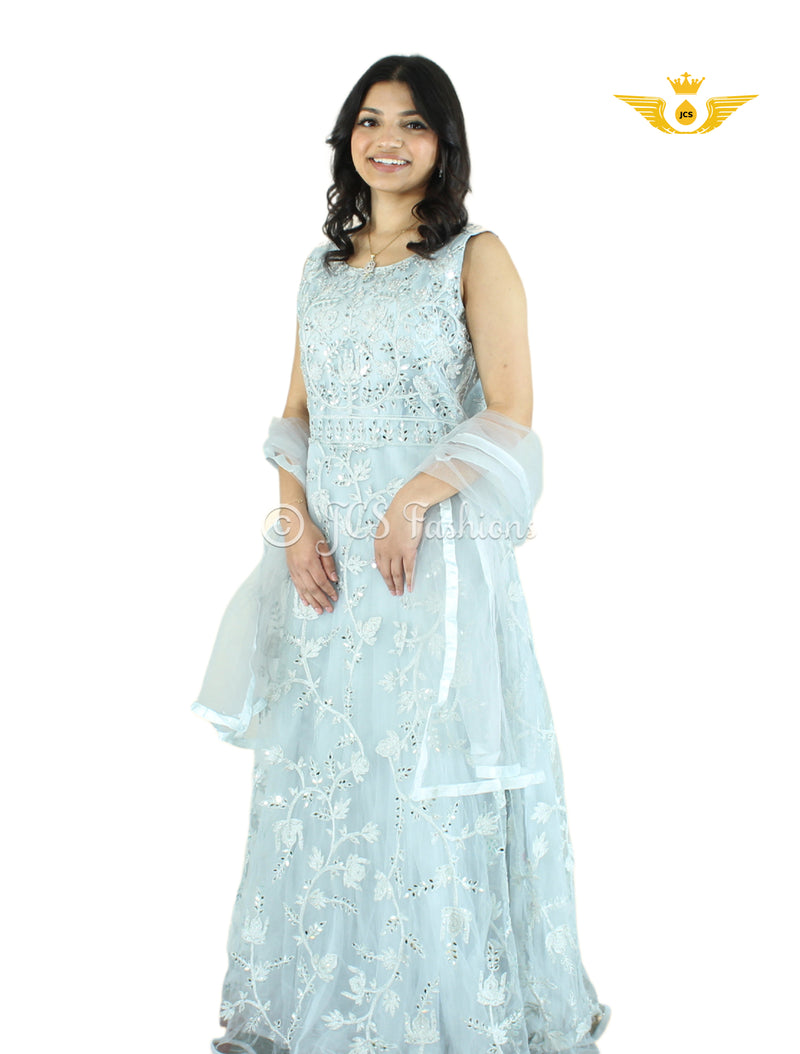 Stunning Fit & Flare Floor Length Dress with real mirror work!