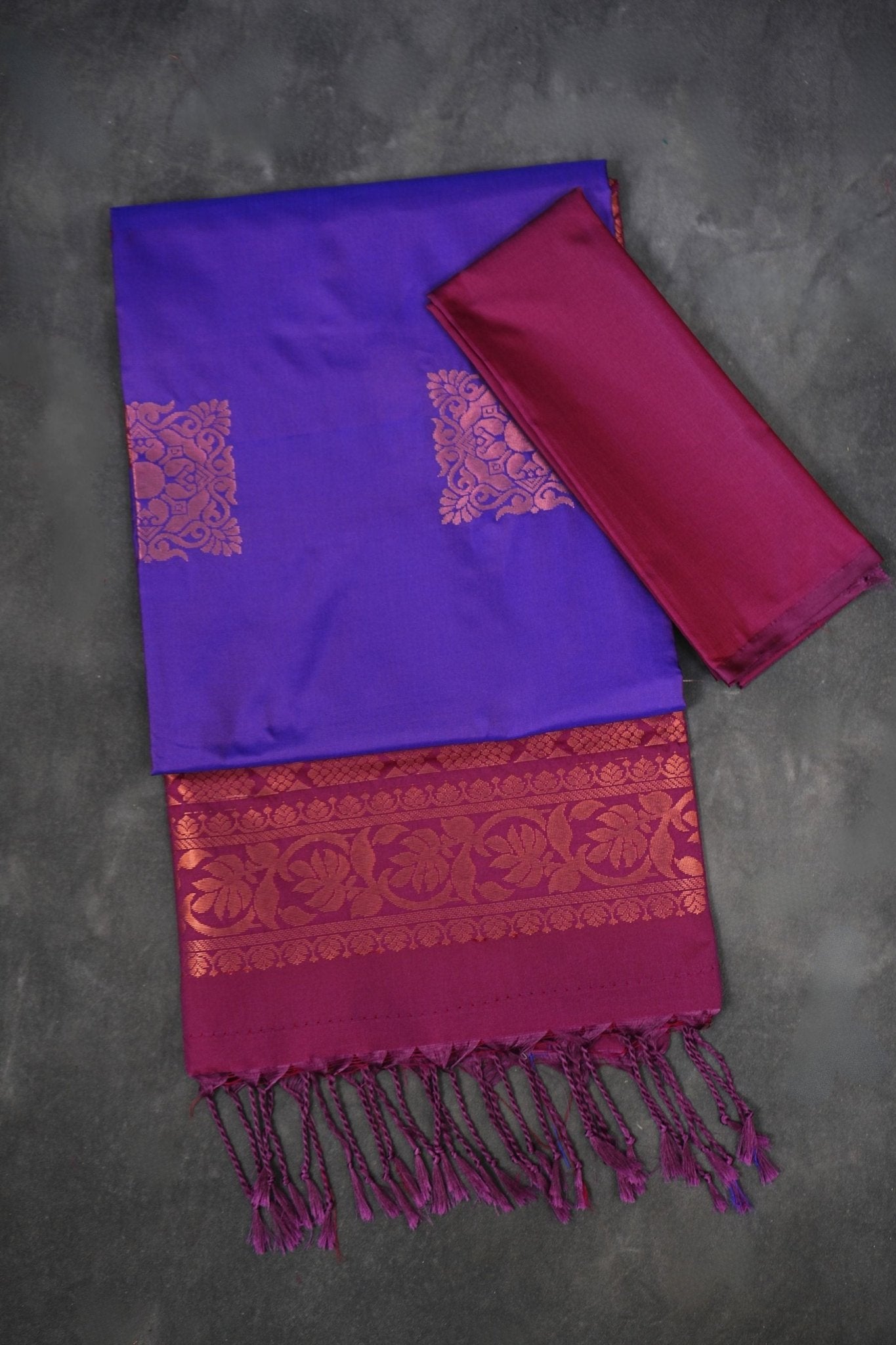 Kanchipuram Blended Silk Saree - Borderless & Vibrant for Special Events Saree JCS Fashions Violet 5.5 meters