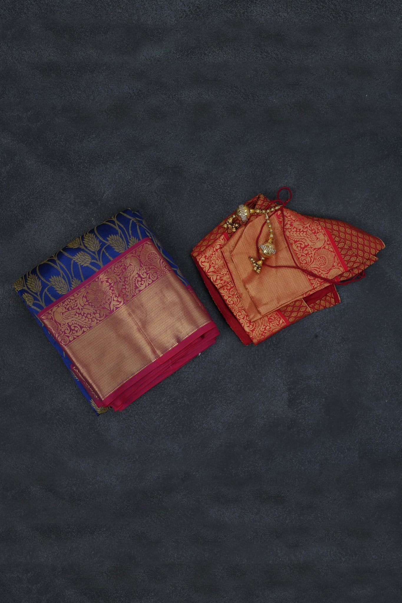 Kanchipuram Handloom Weaving Silk Saree | Blue and Red Border SAREE JCS Fashions Blue 5.5 meters
