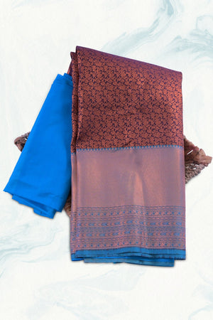 Brown Kanchipuram Silk Saree - Handwoven Golden Design