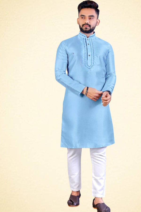 Chanderi Silk And Cotton Fabric Ethnic Kurta Set For Men