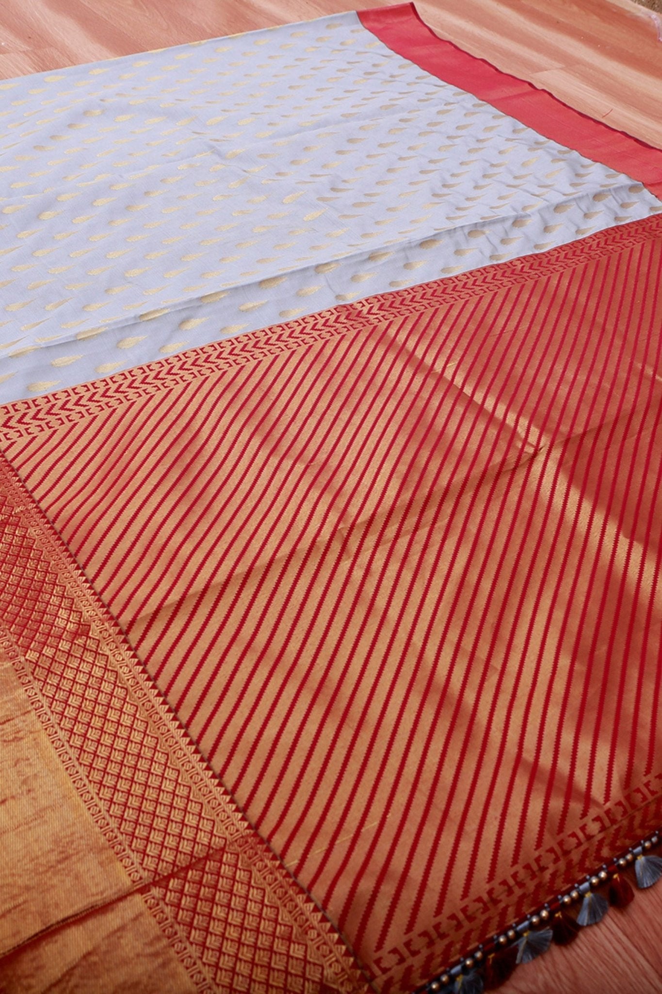 Korvai Buttis Semi Silk Saree - Designer Tassels & Maggam Work Blouse SAREE JCS Fashions