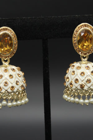 Peach Kundan Jhumka Earrings With stones. Multiple