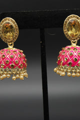 Kundan Jhumka Earrings With stones. Multiple Colors Available - JCS Fashions