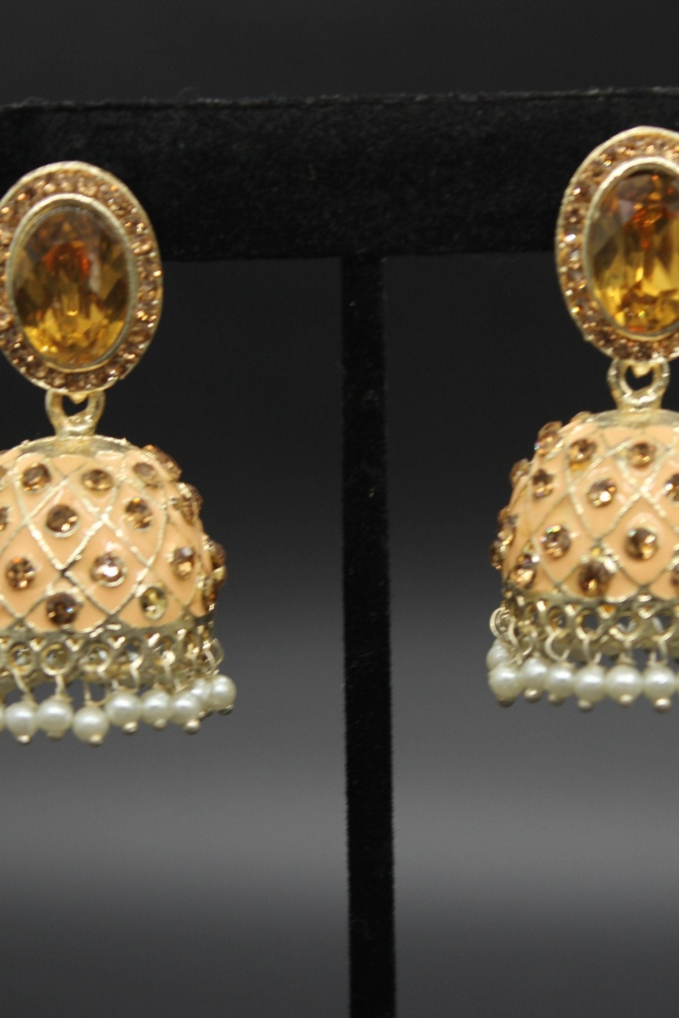 Kundan Jhumka Earrings With stones. Multiple Colors Available - JCS Fashions