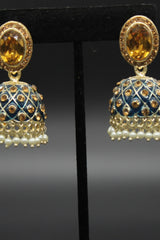 Kundan Jhumka Earrings With stones. Multiple Colors Available - JCS Fashions