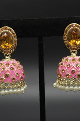 Kundan Jhumka Earrings With stones. Multiple Colors Available - JCS Fashions