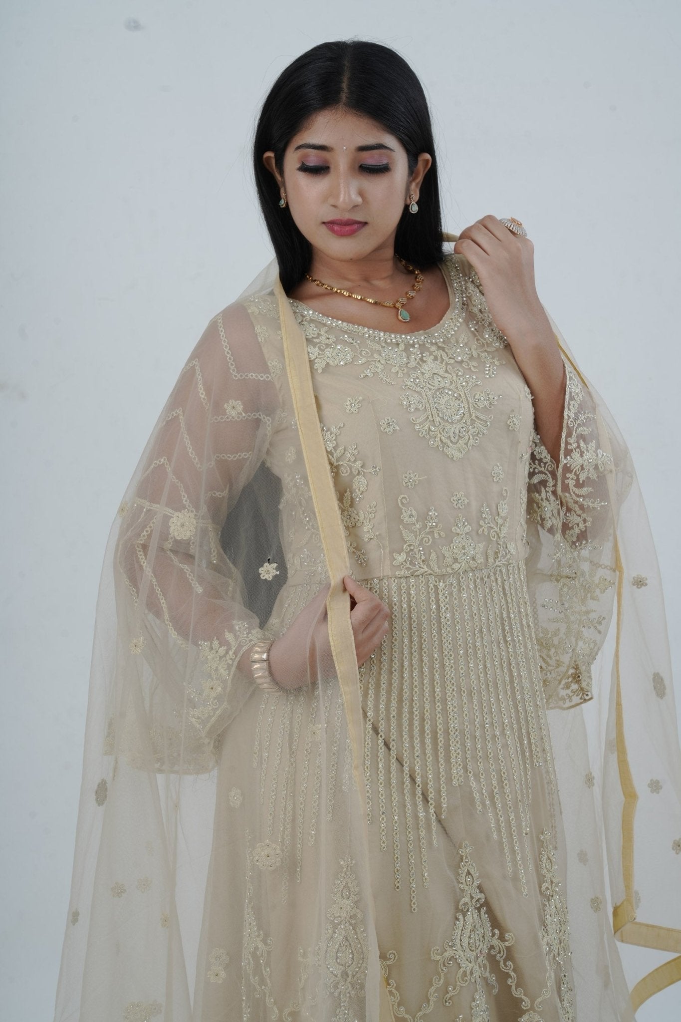 KURTI Embroidered & Stonework Long Gown with Santoon Lining KURTI JCS Fashions
