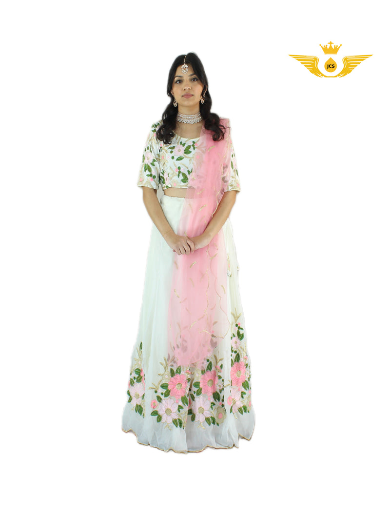 Exquisite pink and White Lehenga with heavy embroidery work