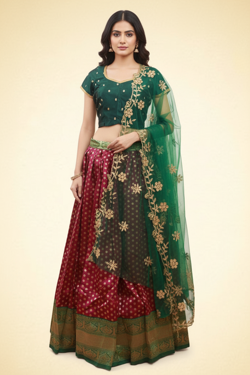 Lehenga Set with Soft silk thread weaving and contrast border Blouse