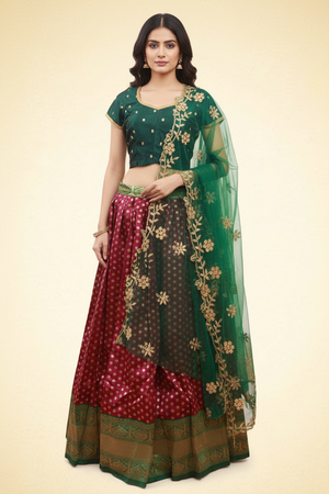 Lehenga Set with Soft silk thread weaving and contrast border Blouse