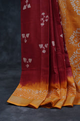 Liva Certified Linen Cotton Saree: Batik Prints and Contrast Border SAREE JCS Fashions