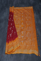Liva Certified Linen Cotton Saree: Batik Prints and Contrast Border SAREE JCS Fashions