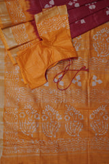 Liva Certified Linen Cotton Saree: Batik Prints and Contrast Border SAREE JCS Fashions