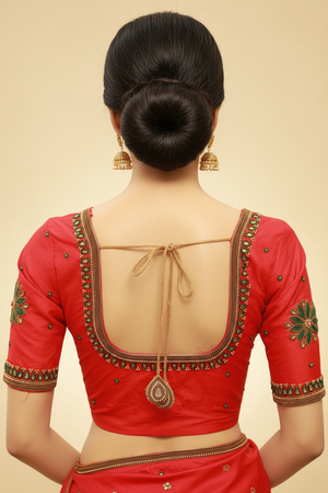 Orange Handwork Thread & Stone Blouse