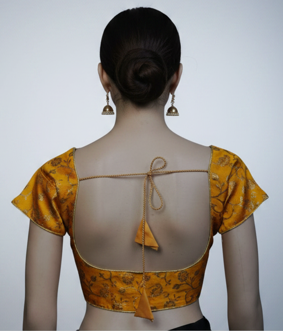 Yellow Brocade Blouse - Designer Fully Stitched